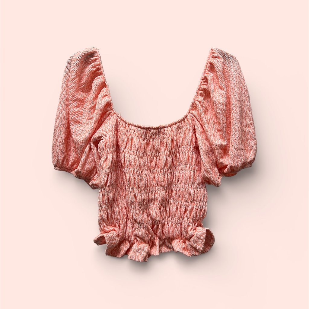 Spring/Summer Smocked Puff-Sleeve On/Off Shoulder Crop Top New